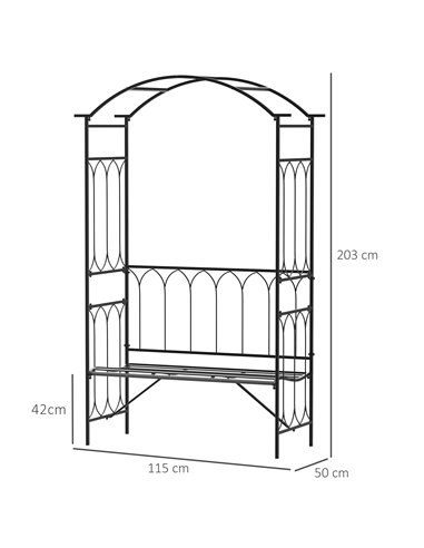 Outsunny Garden Metal Arch Bench Outdoor 2-Seater Chair, Patio Rose Trellis Arbour Pergola for Climbing Plant Vintage Classic Bl