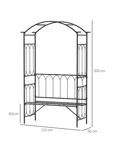 Outsunny Garden Metal Arch Bench Outdoor 2-Seater Chair, Patio Rose Trellis Arbour Pergola for Climbing Plant Vintage Classic Bl - pic 53624 | FastDaddyshop