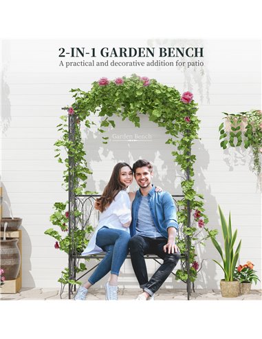 Outsunny Garden Metal Arch Bench Outdoor 2-Seater Chair, Patio Rose Trellis Arbour Pergola for Climbing Plant Vintage Classic Bl