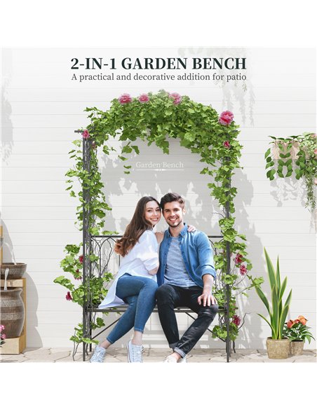 Outsunny Garden Metal Arch Bench Outdoor 2-Seater Chair, Patio Rose Trellis Arbour Pergola for Climbing Plant Vintage Classic Bl - pic 53625 | FastDaddyshop