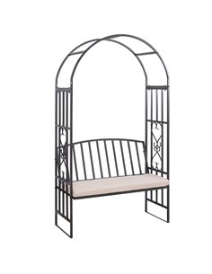 Outsunny Garden Metal Patio Rose Trellis Arbour Pergola, Dark Grey 84B-261