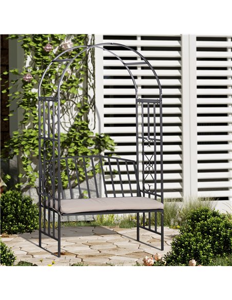 Outsunny Garden Metal Patio Rose Trellis Arbour Pergola, Dark Grey 84B-261 - pic 53632 | FastDaddyshop