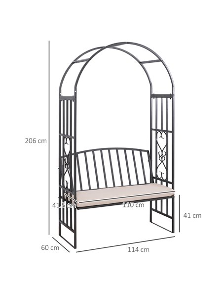 Outsunny Garden Metal Arch Bench, Outdoor Furniture Chair with Cushion Outdoor Patio Rose Trellis Arbour Pergola, for Climbing P - pic 53633 | FastDaddyshop
