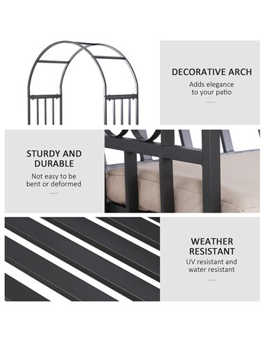Outsunny Garden Metal Arch Bench, Outdoor Furniture Chair with Cushion Outdoor Patio Rose Trellis Arbour Pergola, for Climbing P