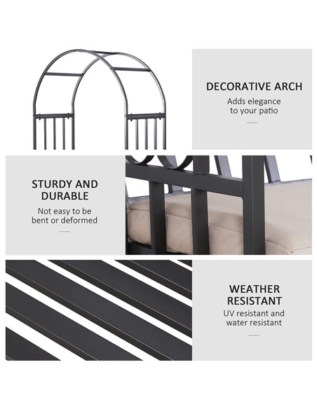 Outsunny Garden Metal Arch Bench, Outdoor Furniture Chair with Cushion Outdoor Patio Rose Trellis Arbour Pergola, for Climbing P - pic 53635 | FastDaddyshop