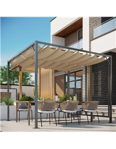Outsunny 2.8m x 3m Retractable Metal Frame Outdoor Garden Pergola, Beige 84C-138 2