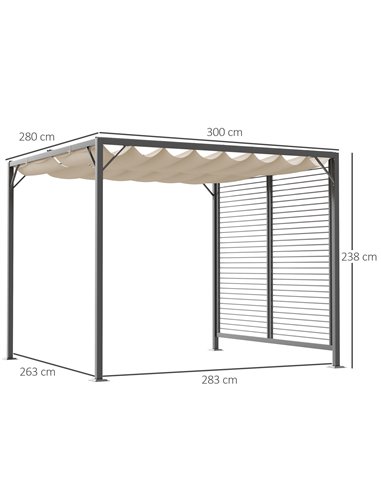 Outsunny 2.8m x 3m Retractable Metal Frame Outdoor Garden Pergola Beige 84C-138