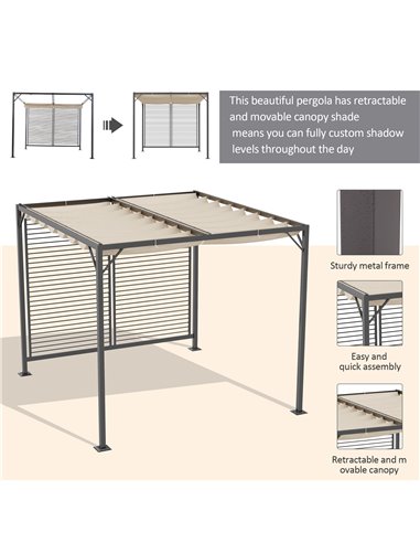 Outsunny 2.8m x 3m Retractable Metal Frame Outdoor Garden Pergola Beige 84C-138