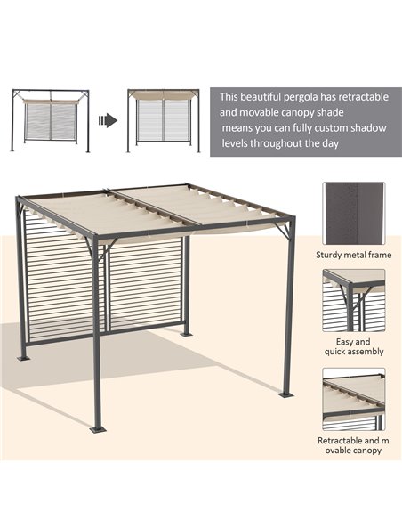 Outsunny 2.8m x 3m Retractable Metal Frame Outdoor Garden Pergola Beige 84C-138 - pic 53643 | FastDaddyshop