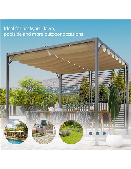 Outsunny 2.8m x 3m Retractable Metal Frame Outdoor Garden Pergola Beige 84C-138 - pic 53645 | FastDaddyshop