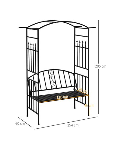Outsunny Garden Metal Arch Arbour with Bench Love Seat Chair Outdoor Patio Rose Trellis Pergola Climbing Plant Archway Tubular- 