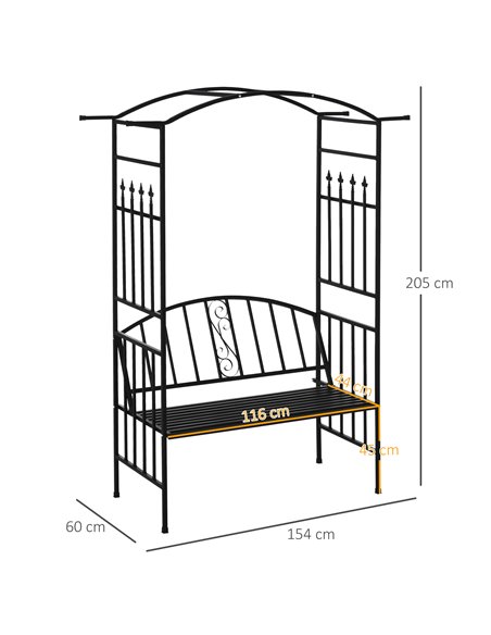 Outsunny Garden Metal Arch Arbour with Bench Love Seat Chair Outdoor Patio Rose Trellis Pergola Climbing Plant Archway Tubular-  - pic 53660 | FastDaddyshop