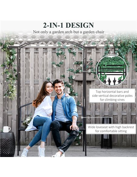 Outsunny Garden Metal Arch Arbour with Bench Love Seat Chair Outdoor Patio Rose Trellis Pergola Climbing Plant Archway Tubular-  - pic 53661 | FastDaddyshop