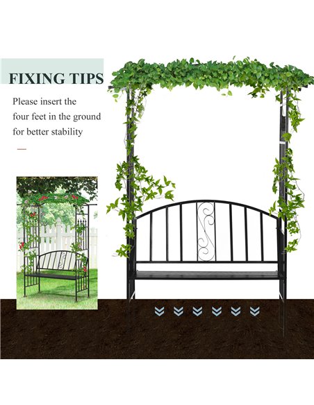 Outsunny Garden Metal Arch Arbour with Bench Love Seat Chair Outdoor Patio Rose Trellis Pergola Climbing Plant Archway Tubular-  - pic 53662 | FastDaddyshop