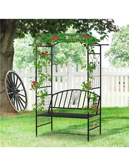 Outsunny Garden Metal Arch Arbour with Bench Love Seat Chair Outdoor Patio Rose Trellis Pergola Climbing Plant Archway Tubular - - pic 53668 | FastDaddyshop