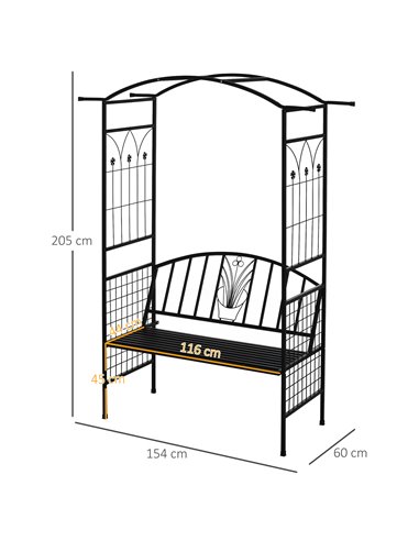 Outsunny Garden Metal Arch Arbour with Bench Love Seat Chair Outdoor Patio Rose Trellis Pergola Climbing Plant Archway Tubular -
