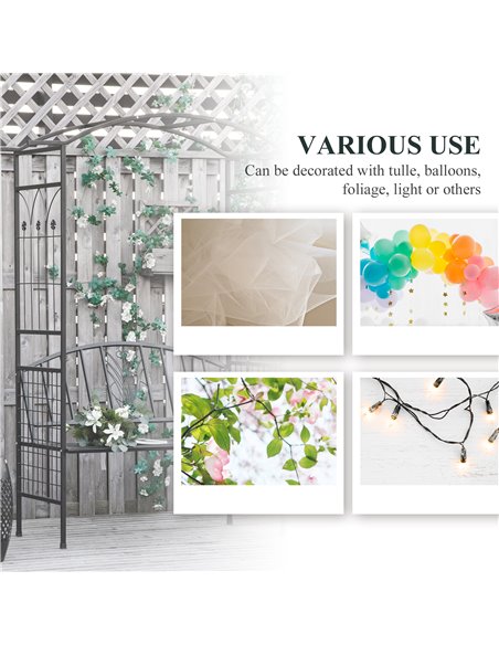 Outsunny Garden Metal Arch Arbour with Bench Love Seat Chair Outdoor Patio Rose Trellis Pergola Climbing Plant Archway Tubular - - pic 53672 | FastDaddyshop