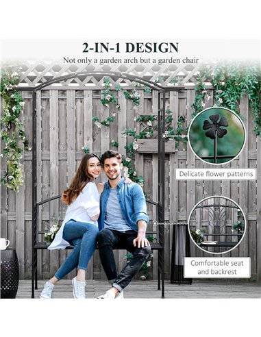 Outsunny Garden Metal Arch Arbour with Bench Love Seat Chair Outdoor Patio Rose Trellis Pergola Climbing Plant Archway Tubular -