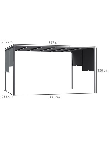 Outsunny 3m x 4m Metal Pergola with Retractable Roof, Outdoor Garden Pergola with LED Lights, Solar Powered, for BBQ,В Lawn,В Ba