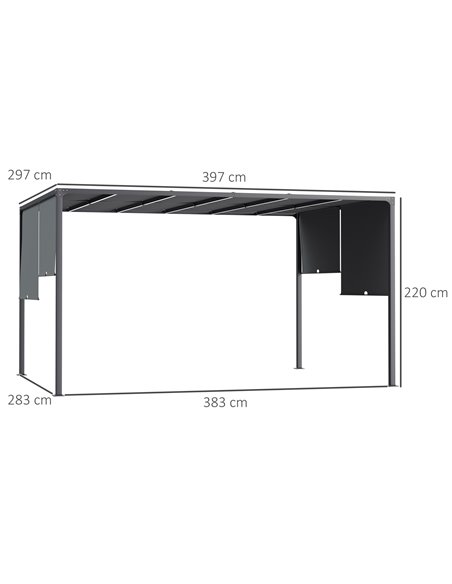 Outsunny 3m x 4m Metal Pergola with Retractable Roof, Outdoor Garden Pergola with LED Lights, Solar Powered, for BBQ,В Lawn,В Ba - pic 53678 | FastDaddyshop