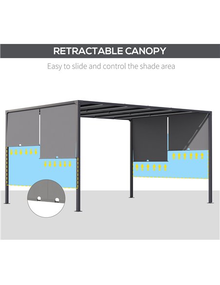 Outsunny 3m x 4m Metal Pergola with Retractable Roof, Outdoor Garden Pergola with LED Lights, Solar Powered, for BBQ,В Lawn,В Ba - pic 53679 | FastDaddyshop