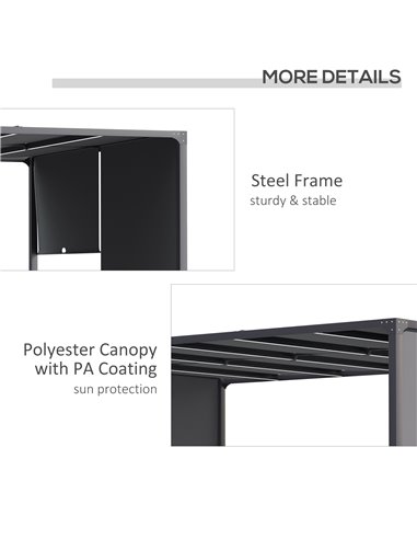 Outsunny 3m x 4m Metal Pergola with Retractable Roof, Outdoor Garden Pergola with LED Lights, Solar Powered, for BBQ,В Lawn,В Ba