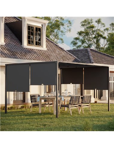 Outsunny 3m x 4m Metal Pergola with Retractable Roof, Outdoor Garden Pergola with LED Lights, Solar Powered, for BBQ,В Lawn,В Ba