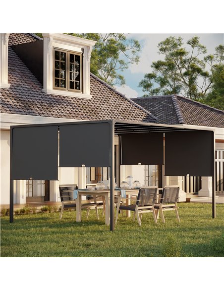 Outsunny 3m x 4m Metal Pergola with Retractable Roof, Outdoor Garden Pergola with LED Lights, Solar Powered, for BBQ,В Lawn,В Ba - pic 53683 | FastDaddyshop