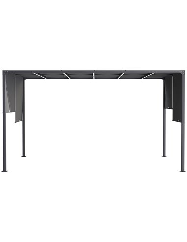 Outsunny 3m x 4m Metal Pergola with Retractable Roof, Outdoor Garden Pergola with LED Lights, Solar Powered, for BBQ,В Lawn,В Ba