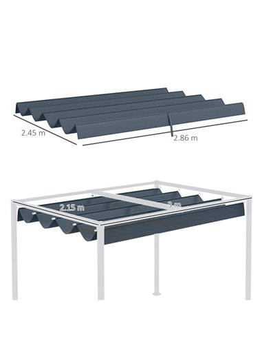 Outsunny Pergola Roof, Retractable Sun Shade Cover for 3 x 2.15m Pergola, UV30+ Protected, Dark Grey 84C-466V00CG