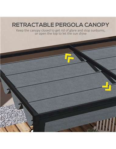 Outsunny Pergola Roof, Retractable Sun Shade Cover for 3 x 2.15m Pergola, UV30+ Protected, Dark Grey 84C-466V00CG