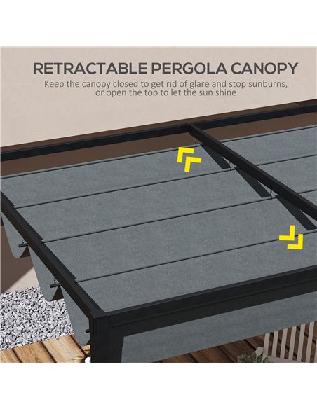 Outsunny Pergola Roof, Retractable Sun Shade Cover for 3 x 2.15m Pergola, UV30+ Protected, Dark Grey 84C-466V00CG - pic 53709 | FastDaddyshop