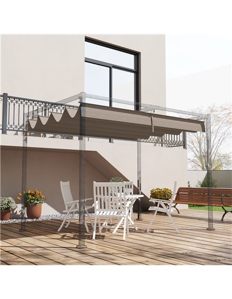 Outsunny Pergola Roof, Retractable Sun Shade Cover for 3 x 2.15m Pergola, Coffee 84C-466V00CF - pic 53713 | FastDaddyshop