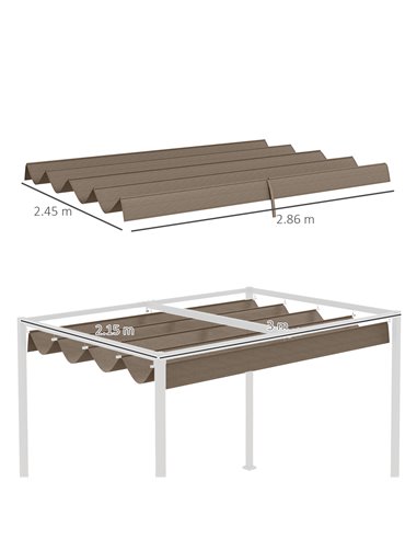 Outsunny Pergola Roof, Retractable Sun Shade Cover for 3 x 2.15m Pergola, UV30+ Protected, Coffee 84C-466V00CF