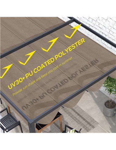 Outsunny Pergola Roof, Retractable Sun Shade Cover for 3 x 2.15m Pergola, UV30+ Protected, Coffee 84C-466V00CF