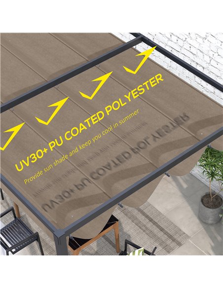 Outsunny Pergola Roof, Retractable Sun Shade Cover for 3 x 2.15m Pergola, UV30+ Protected, Coffee 84C-466V00CF - pic 53715 | FastDaddyshop