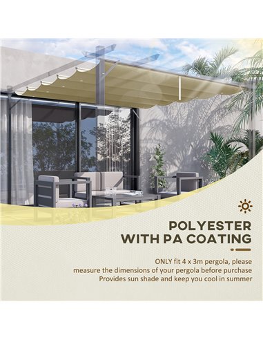 Outsunny Retractable Pergola Shade Cover, Replacement Canopy for 4 x 3 (m) Pergola, Retractable Roof, Beige 84C-372V01BG