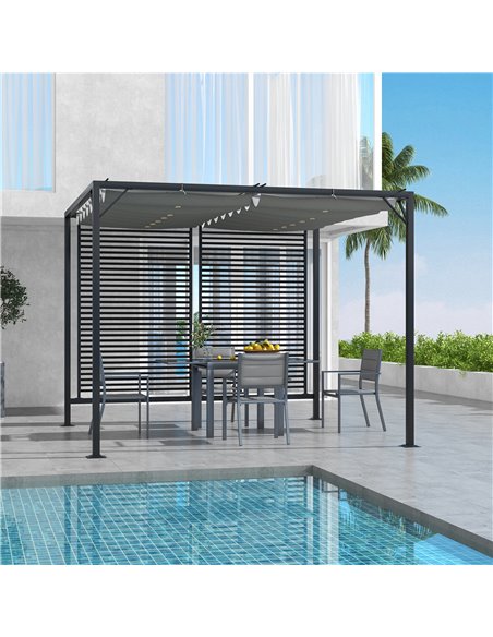 Outsunny 3 x 2.8m Metal Pergola with Retractable Fabric Roof, Grey 84C-138V00GY - pic 53767 | FastDaddyshop