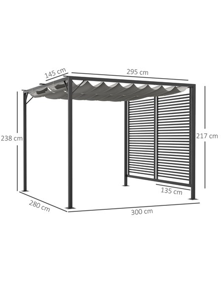 Outsunny 3 x 2.8m Metal Pergola, with Retractable Fabric Roof - Grey 84C-138V00GY - pic 53768 | FastDaddyshop