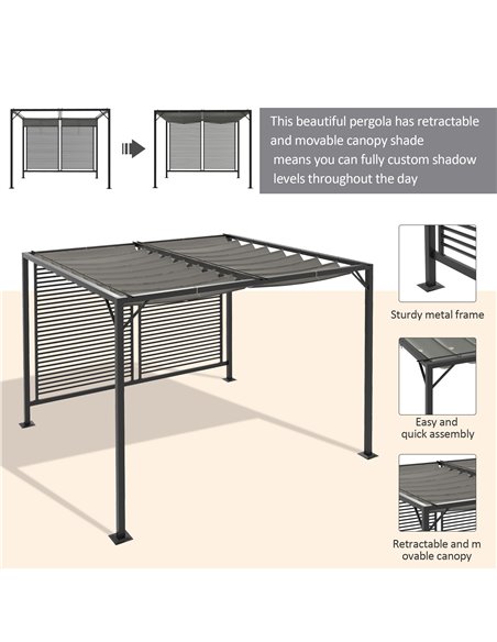 Outsunny 3 x 2.8m Metal Pergola, with Retractable Fabric Roof - Grey 84C-138V00GY - pic 53769 | FastDaddyshop