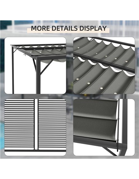 Outsunny 3 x 2.8m Metal Pergola, with Retractable Fabric Roof - Grey 84C-138V00GY - pic 53770 | FastDaddyshop
