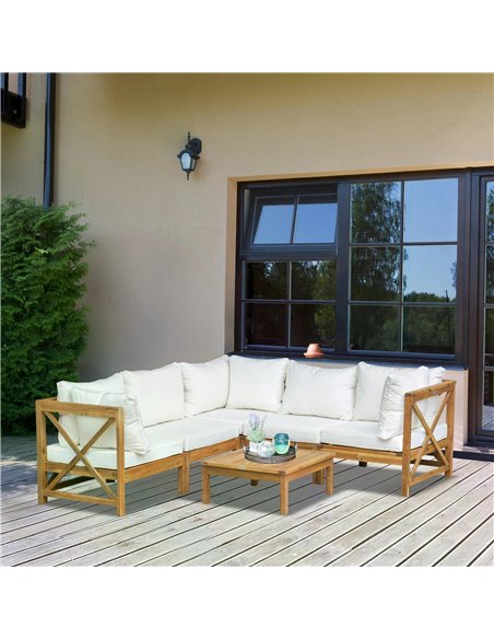 Outsunny 6pcs Patio Furniture Set Garden Sofa Set 1 Coffee Table Suitable with Cushions for Outdoor Indoor Balcony Poolside Acac - pic 53803 | FastDaddyshop