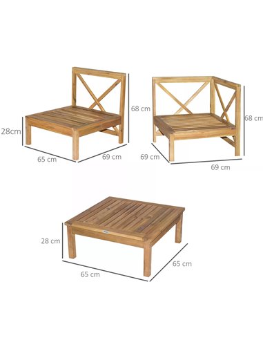 Outsunny 6pcs Patio Furniture Set Garden Sofa Set 1 Coffee Table Suitable with Cushions for Outdoor Indoor Balcony Poolside Acac