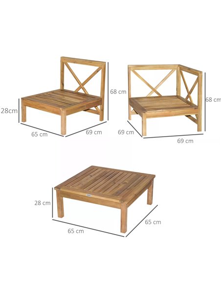 Outsunny 6pcs Patio Furniture Set Garden Sofa Set 1 Coffee Table Suitable with Cushions for Outdoor Indoor Balcony Poolside Acac - pic 53804 | FastDaddyshop