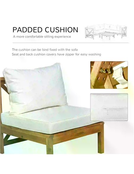Outsunny 6pcs Patio Furniture Set Garden Sofa Set 1 Coffee Table Suitable with Cushions for Outdoor Indoor Balcony Poolside Acac - pic 53806 | FastDaddyshop