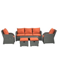 Outsunny 6pc Outdoor Rattan Wicker Furniture Set with 3-Seat Sofa, 2 Single Sofas, 2 Footstools and Coffee Table 860-105V70OG