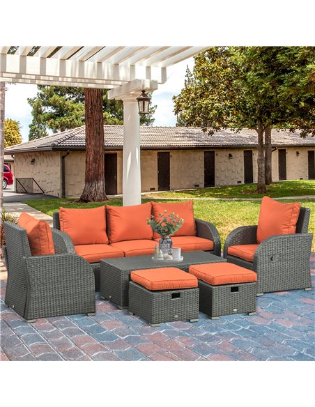 Outsunny 6pc Outdoor Rattan Wicker Furniture Set with 3-Seat Sofa, 2 Single Sofas, 2 Footstools and Coffee Table 860-105V70OG - pic 53821 | FastDaddyshop