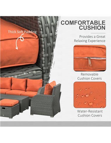 Outsunny 6pc Outdoor Rattan Wicker Furniture Set with 3-Seat Sofa, 2 Single Sofas, 2 Footstools and Coffee Table 860-105V70OG