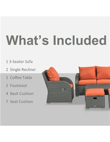 Outsunny 6pc Outdoor Rattan Wicker Furniture Set with 3-Seat Sofa, 2 Single Sofas, 2 Footstools and Coffee Table 860-105V70OG