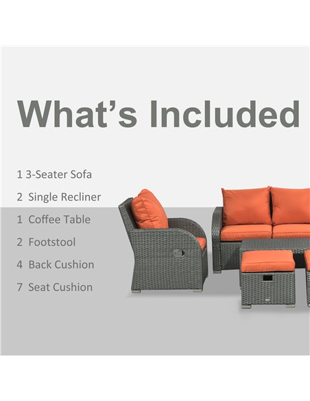 Outsunny 6pc Outdoor Rattan Wicker Furniture Set with 3-Seat Sofa, 2 Single Sofas, 2 Footstools and Coffee Table 860-105V70OG - pic 53825 | FastDaddyshop